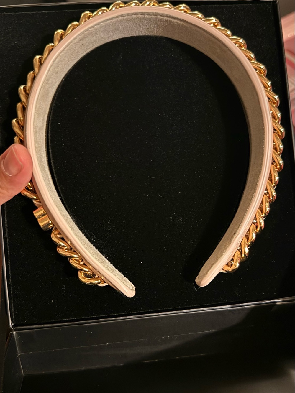 Balmain Beige Headband with Gold Chain Trim